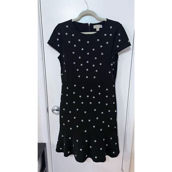 Michael Kors Women's Floral Mini Flounce Cap Sleeve Sheath Dress Black Sz Medium - Picture 1 of 10